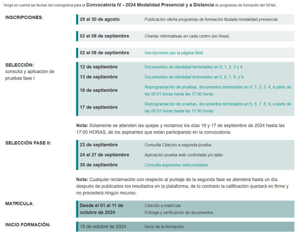 cronograma cuarta convocatoria presencial SENA 2024