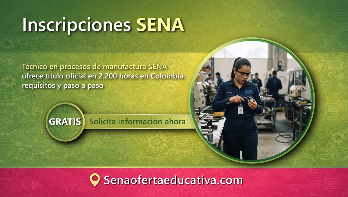 Técnico en procesos de manufactura SENA ofrece título oficial en 2.200 horas en Colombia requisitos y paso a paso