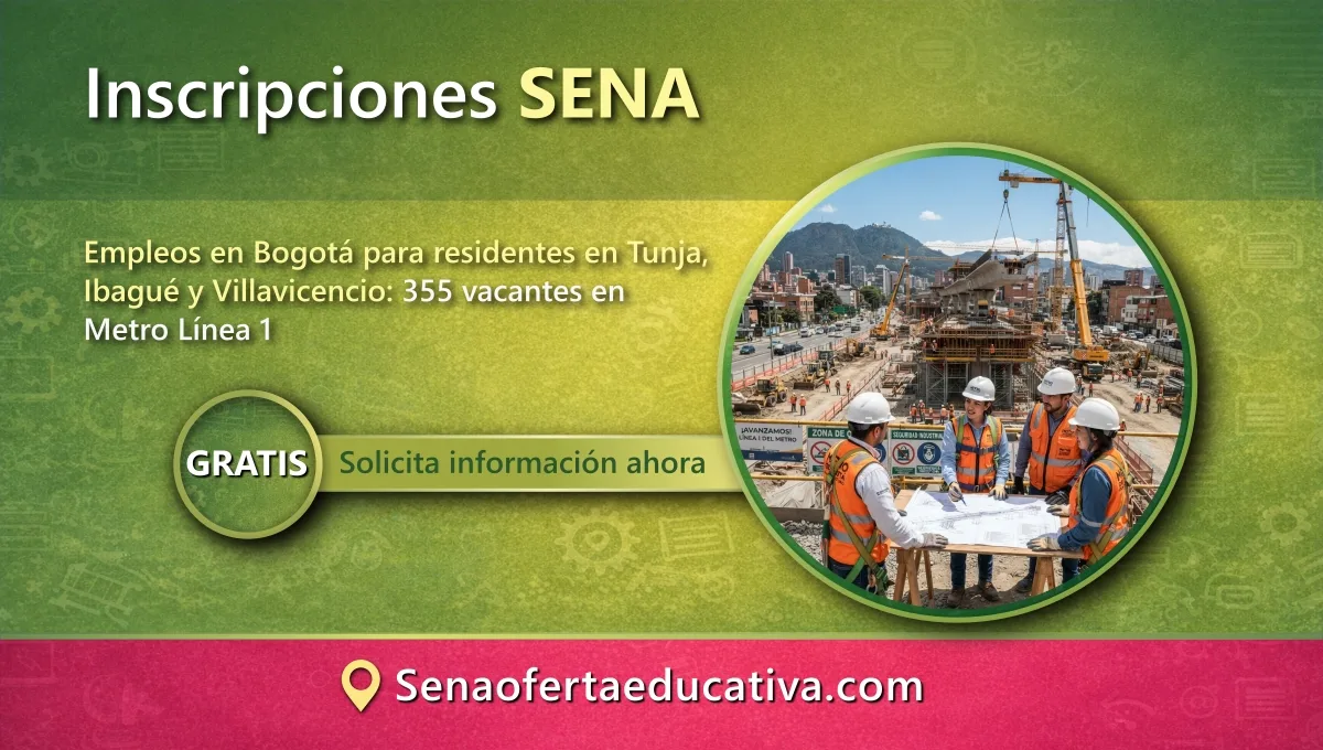 Empleos en Bogotá para residentes en Tunja, Ibagué y Villavicencio 355 vacantes en Metro Línea 1